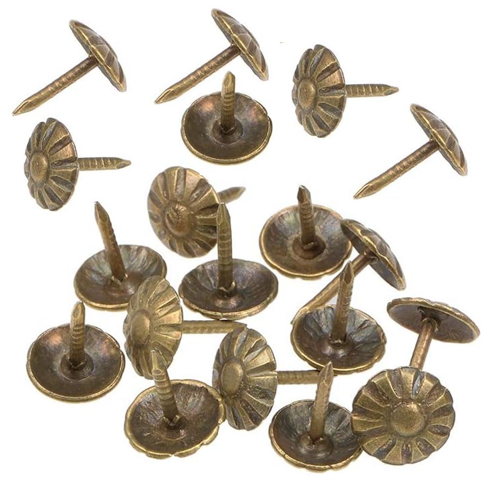Zangboer Upholstery Tacks, 200pcs 7/16 Inch Furniture Tacks Nails,Upholstery Nails for Furniture DIY Decorative,DIY Project, Home Decor (Antique Brass)