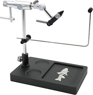 V2 Rotary Fly Tying Vise w/Travel Base, Silver | 360-degree inline rotary vise featuring hardened steel jaws and a heavy, compact pedestal base for mobile tying