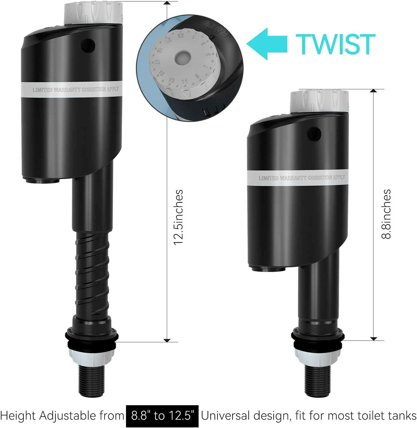 R&T A1350 Quiet Toilet Fill Valve Toilet Universal Tank Parts Replacement, Fast Stop Toilet Leaks and Noisy, Height Adjustable, Easy to Install No Plumber Required