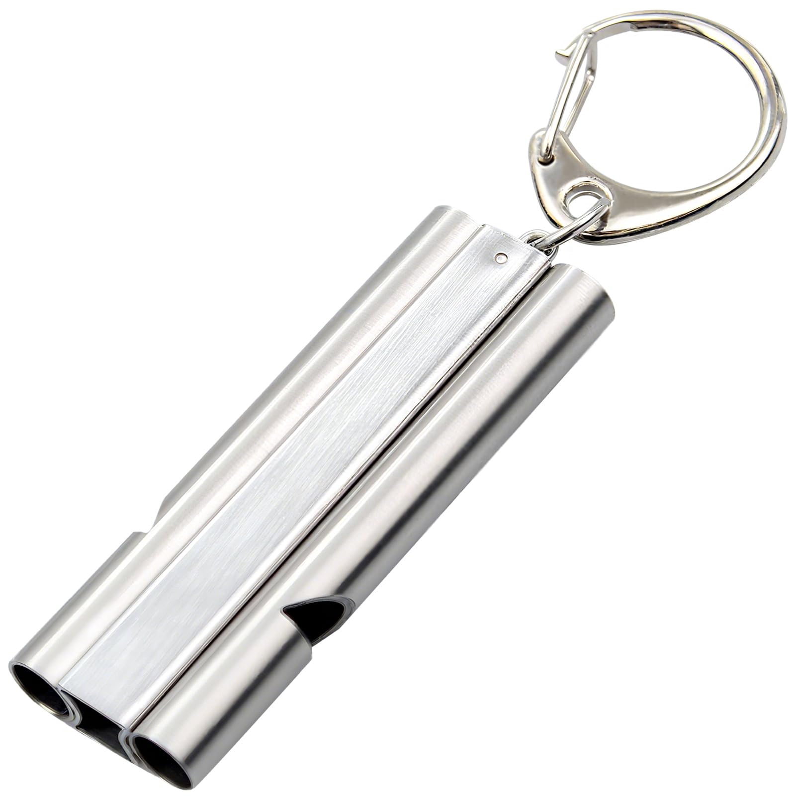 Sifflet De Survie 180 DB Double Tube Acier Inoxydable Avec Porte-Clés - Camping, Randonnée, SOS