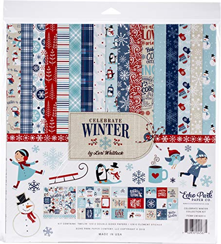 Echo Park Paper Company Celebrate Winter Collection Kit paper, red, blue, navy, green, white