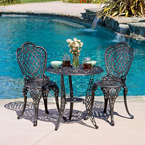 Christopher Knight Home Cole Outdoor Cast Aluminum Bistro Set, 3Pcs