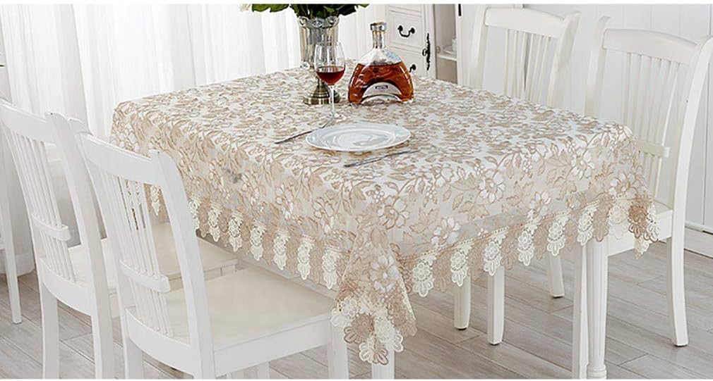 Lace Polyester Tablecloth Embroidery Rectangle Table Cloths for Party Wedding Kitchen Dining Home Decorations, 60 x 82 Inch, Beige