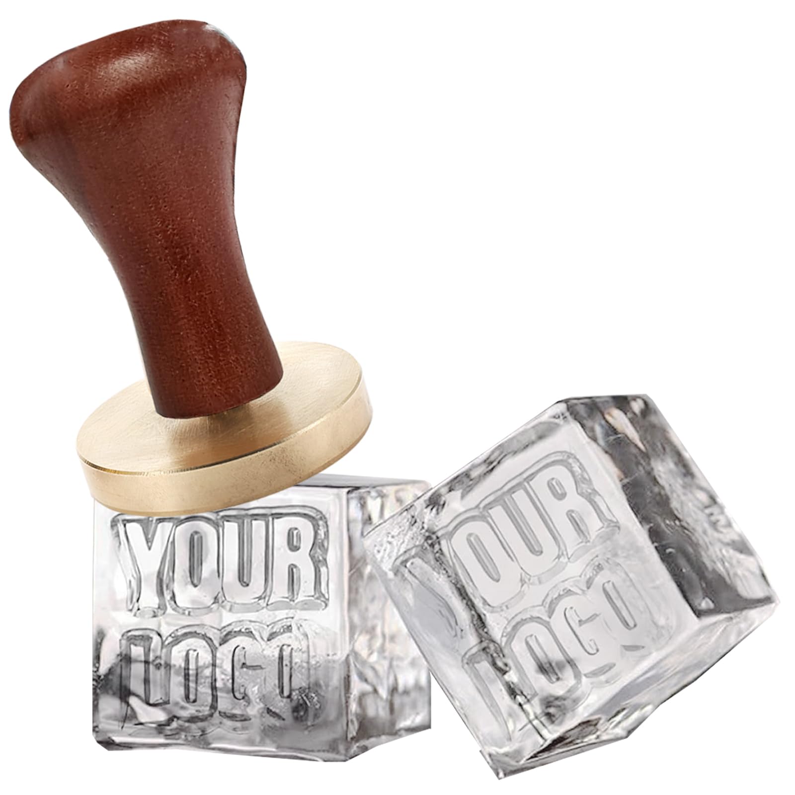 Custom Ice Cube Stamp Ice Branding Bar Stamp with Wood Handle for Cocktails Whiskey (6.35cm)