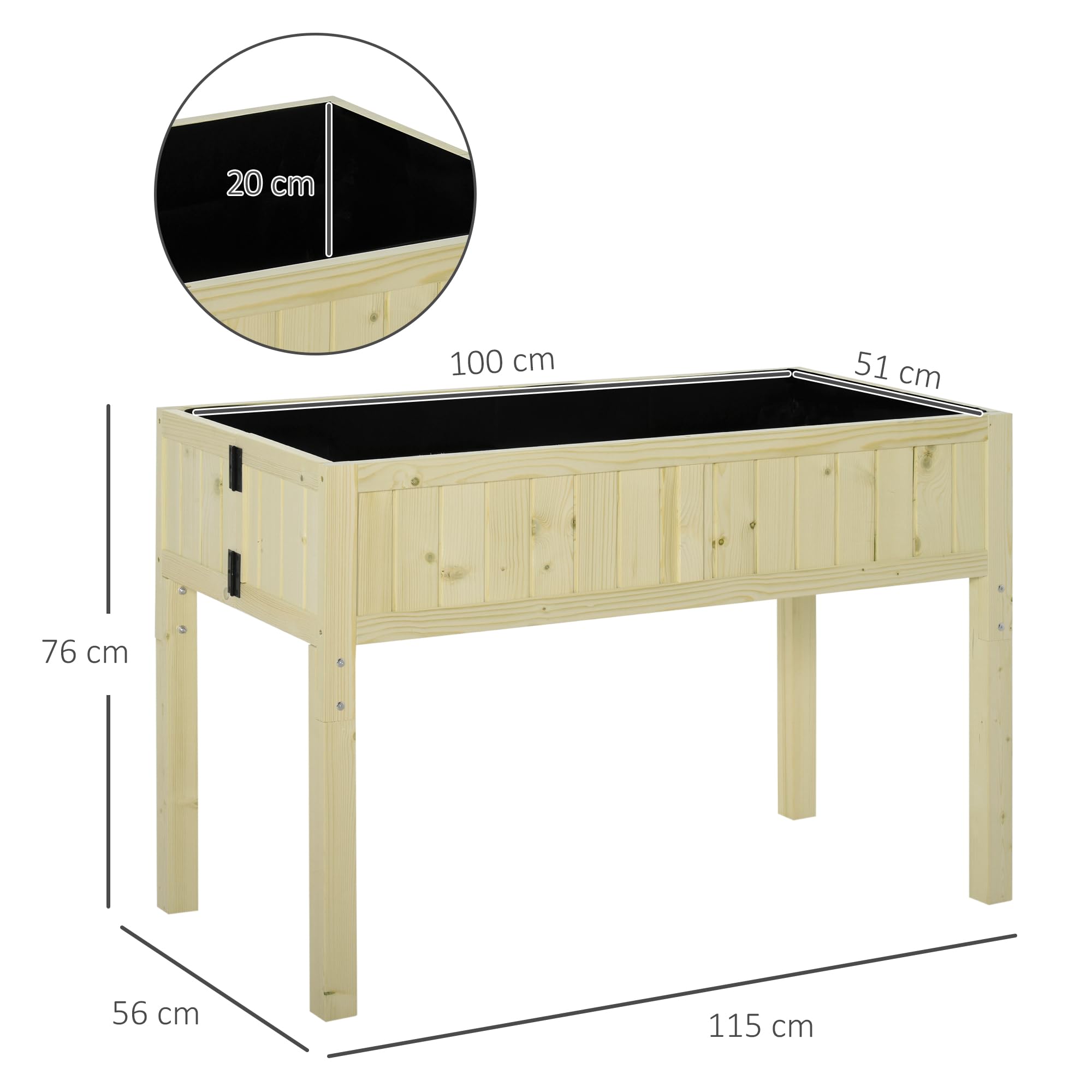 Outsunny Letto per Orto Rialzato Pieghevole, Fioriera da Esterno Rialzata in Abete con 4 Fori di Drenaggio, per Giardino Terrazza Balcone, 115x56x76 cm, Color Legno