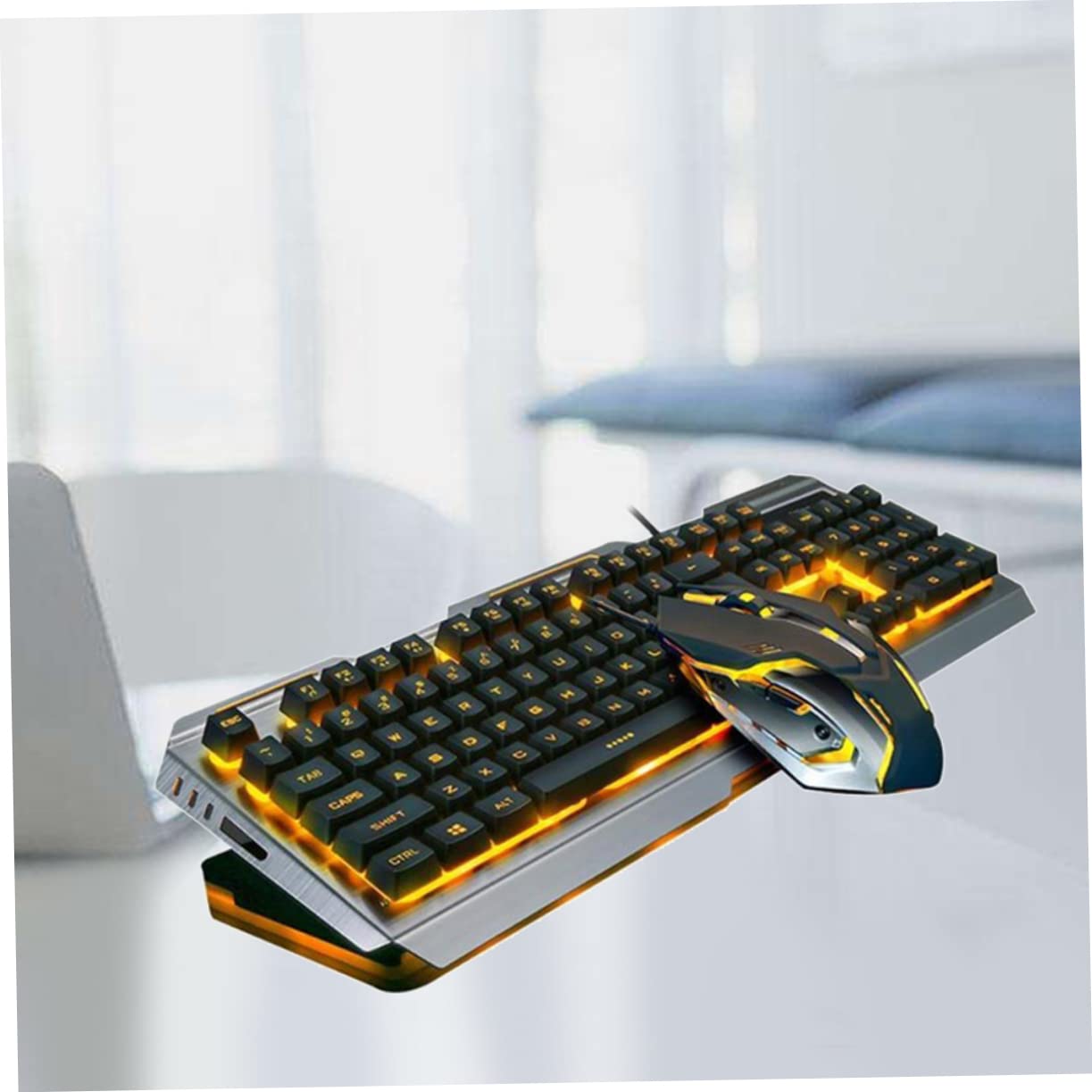 Set Tastiera Meccanica e Mouse Gaming USB Nero Retro | Retroilluminazione Led, Pulsanti Flottanti ad Alta Elasticità, Tasti Multimediali Fn+, Plastica Sabbiata