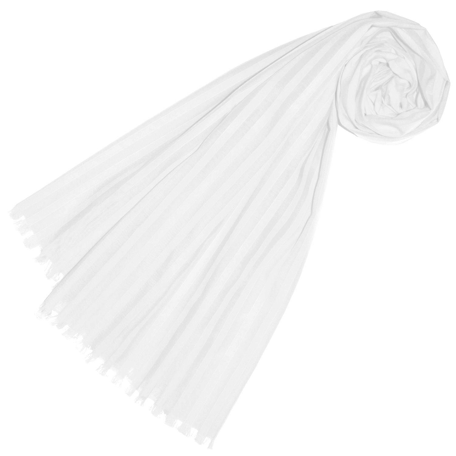LORENZO CANA Herrenschal aus feinster Baumwolle mit Seide aufwändig jacquardgewebte dezente Webstreifen Naturfaser Schaltuch Tuch weiss 55 cm x 180 cm - 8922811
