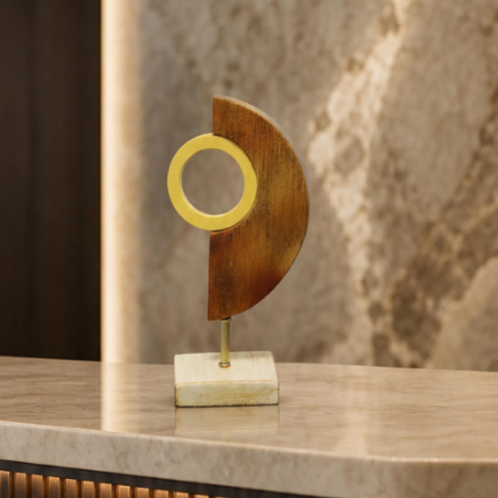 F Fityle Escultura Compuesta Decorativa Moderna Geométrica con Centro Hueco Base Rectangular y Soporte Metálico Material Resina y Plástico Adecuada para Escritorio Recibidor Estudio Mesa Auxiliar