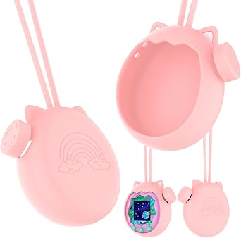 WD&CD Case Compatible with Tamagotchi Paradise Pink, Soft TPU Silicone Cover with Lanyard, Shockproof Anti-Drop 360Full Protection