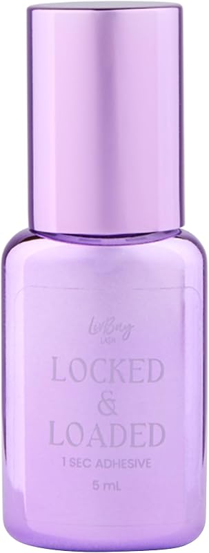LivBay Lash Locked & Loaded Glue, 1-Second Dry, 5 mL | Thin-viscosity professional extension adhesive with 1-second dry time and 6-week retention.