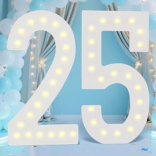 LOBOOM 4FT Marquee Numbers, 25th-Birthday Decorations,Giant Mosaic Numbers Anniversary Party Birthday Backdrop Decor, Mosaic Numbers for Balloons Number 25, Pre-Cut Foam Board Kit