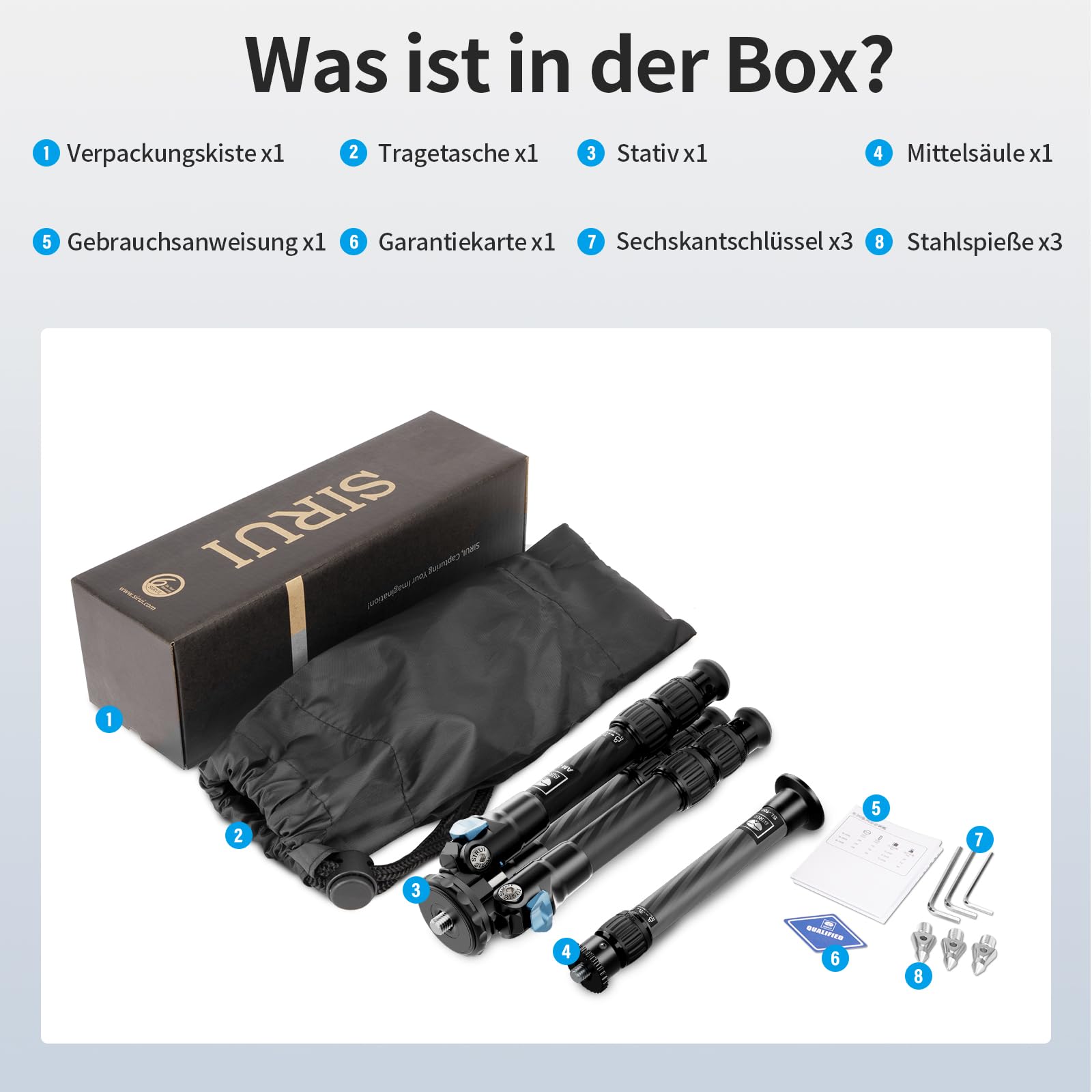 SIRUI AM-223+SL-100 Mini Carbon Tisch Stativ mit ausziehbarer Mittelsäule,Leicht Foto Ministativ Tischstativ für Kameras, Drehverschlüsse, Spikes, max. 660mm eingezogen 215mm, Tragkraft 12kg