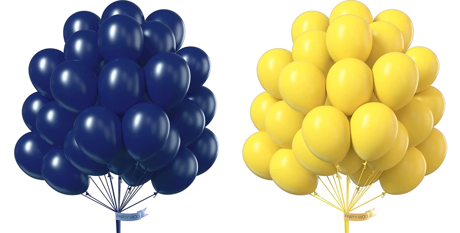 PartyWoo Navy Blue Balloons and Yellow Balloons 50 pcs 12 inch