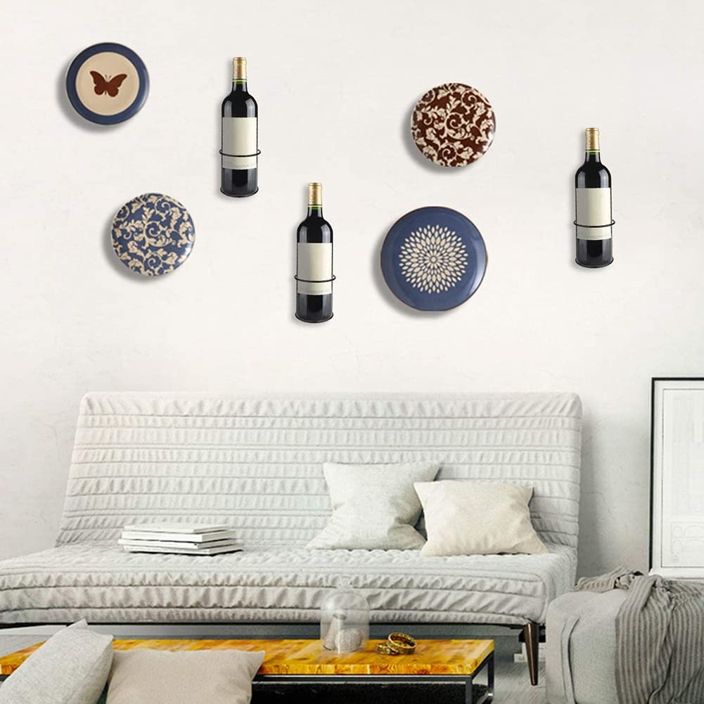 Supporto da parete per vino, 6 confezioni da parete, in metallo, per bottiglie di vino, decorazione da parete motivi di vino