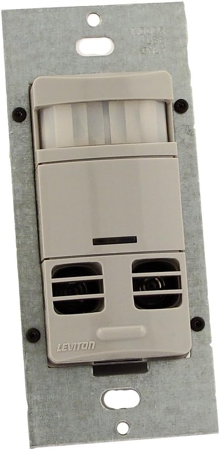Leviton OSSMT-GDG Ultrasonic/Infrared, Multi-Technology Wall Switch Sensor, No Neutral, 2400 sq. ft. Major & 400 sq. ft. Minor Motion Coverage, Gray