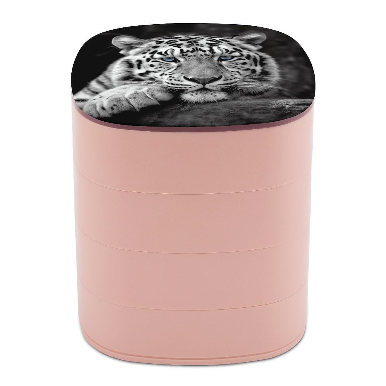 VstaDank Black And White Tiger Jewelry Case Women Portable Travel Jewelry Box Rotating Jewelry Organizer with Mirror Multi-Layer Necklace Ring Earring Storage Box for Bracelets Rings