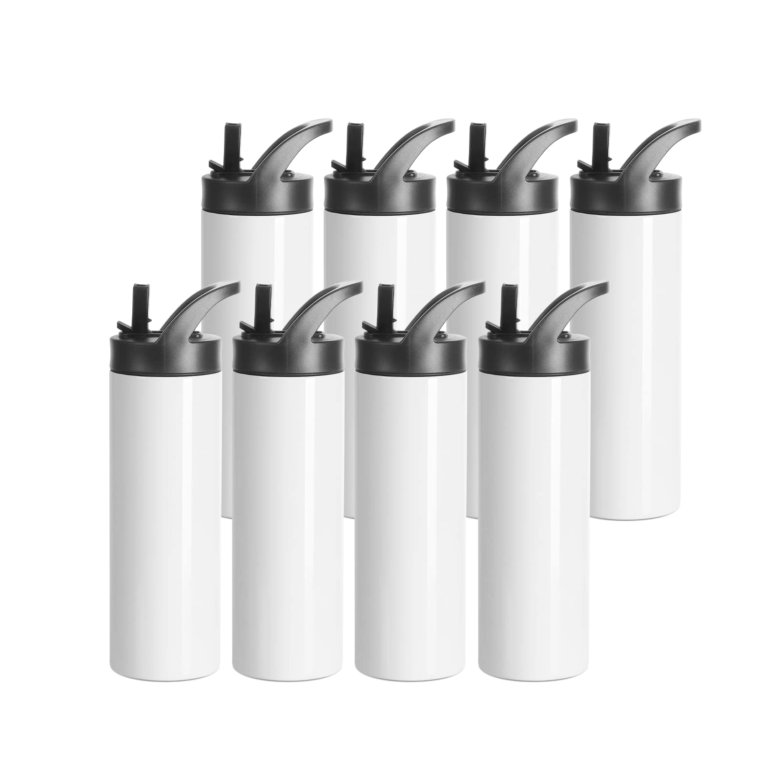 PYD Life 8 Pack Sublimation Tumblers Blanks Cups Bulk White 20 OZ Skinny Straight Sports Water Bottles Mugs with Portable Sippy Up Lid with Straw,for