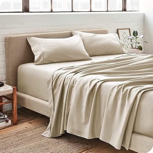 Edenwald - 1Pcs Flat Sheet Oversized King Plus (120 x 120) 800 Thread Count 100% Egyptian Cotton Luxury Quality Bedding Flat Sheet Only Beige Solid