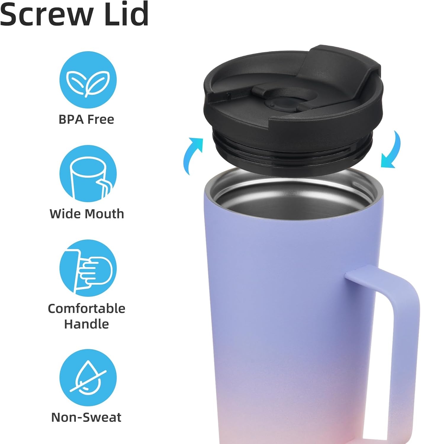 Insulated Tumbler with Handle and Straw, 26 OZ Travel Coffee Mug Stainless Steel Cup Metal Water Bottle,Pastel Sunset - Image 3