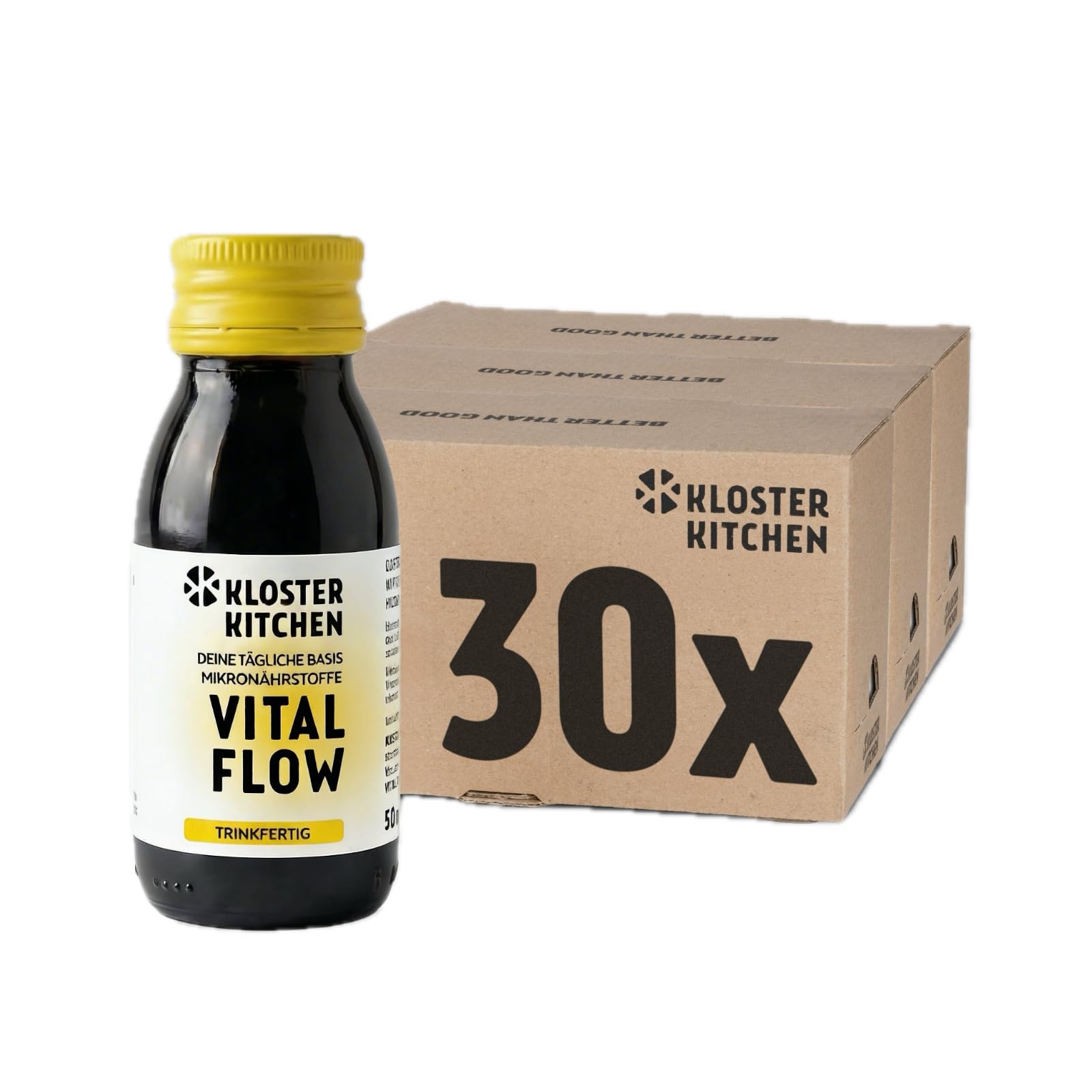 Kloster Kitchen Mikronährstoff Trinkfertig Vital Flow | 30x 60 ml - 74 Zutaten | Obst, Gemüse & Kräuter - Vitamine, Mineralstoffe & Spurenelemente | Mikronährstoffe Saft Flüssig Vegan