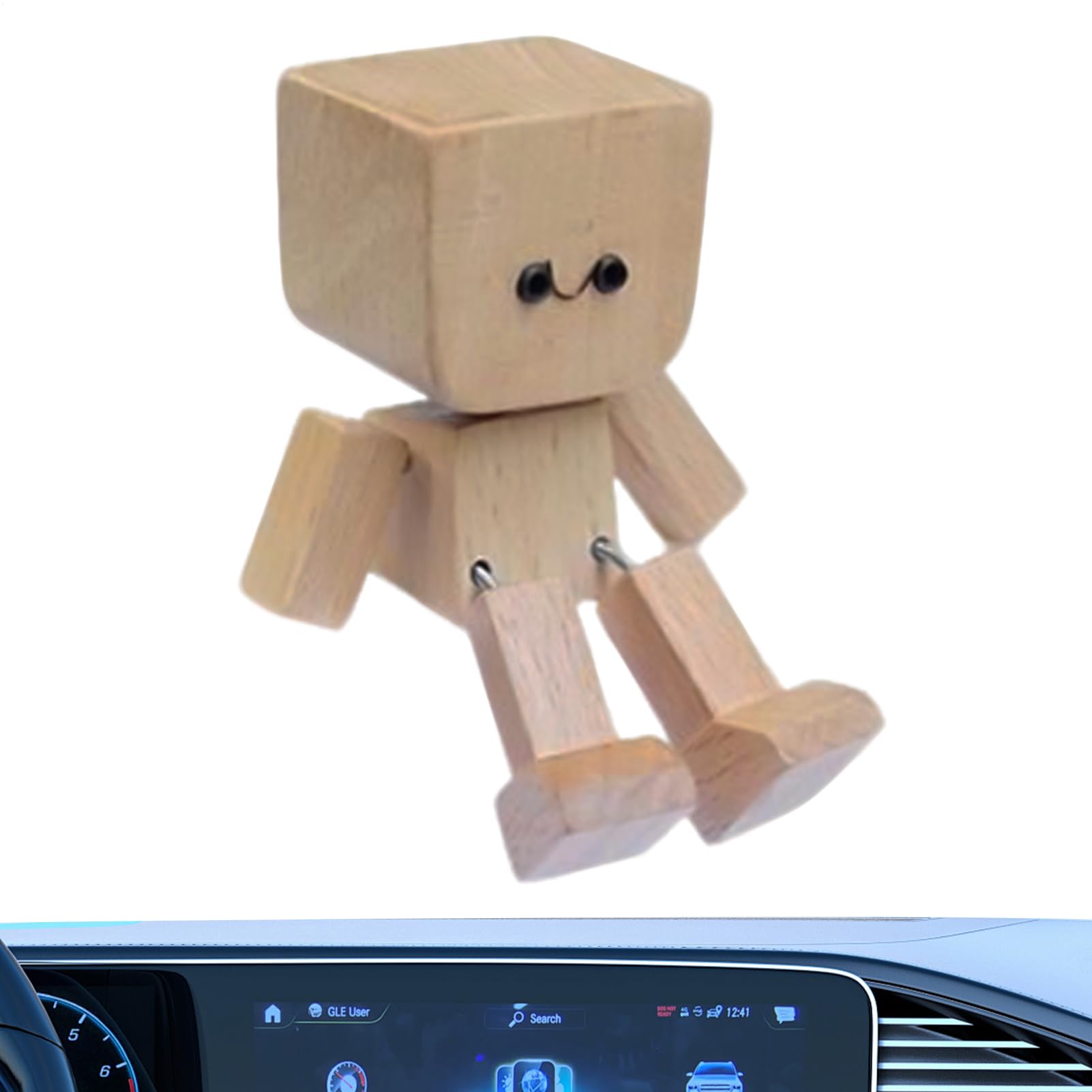 Auto-Dekoration Für Armaturenbrett Wackelnde Füße Holzpuppe Mit Magnetbasis | Niedliches Zubehör Mit Wechselnden Gesichtsausdrücken Für Pendler Beruf Schule Reise Langstrecken