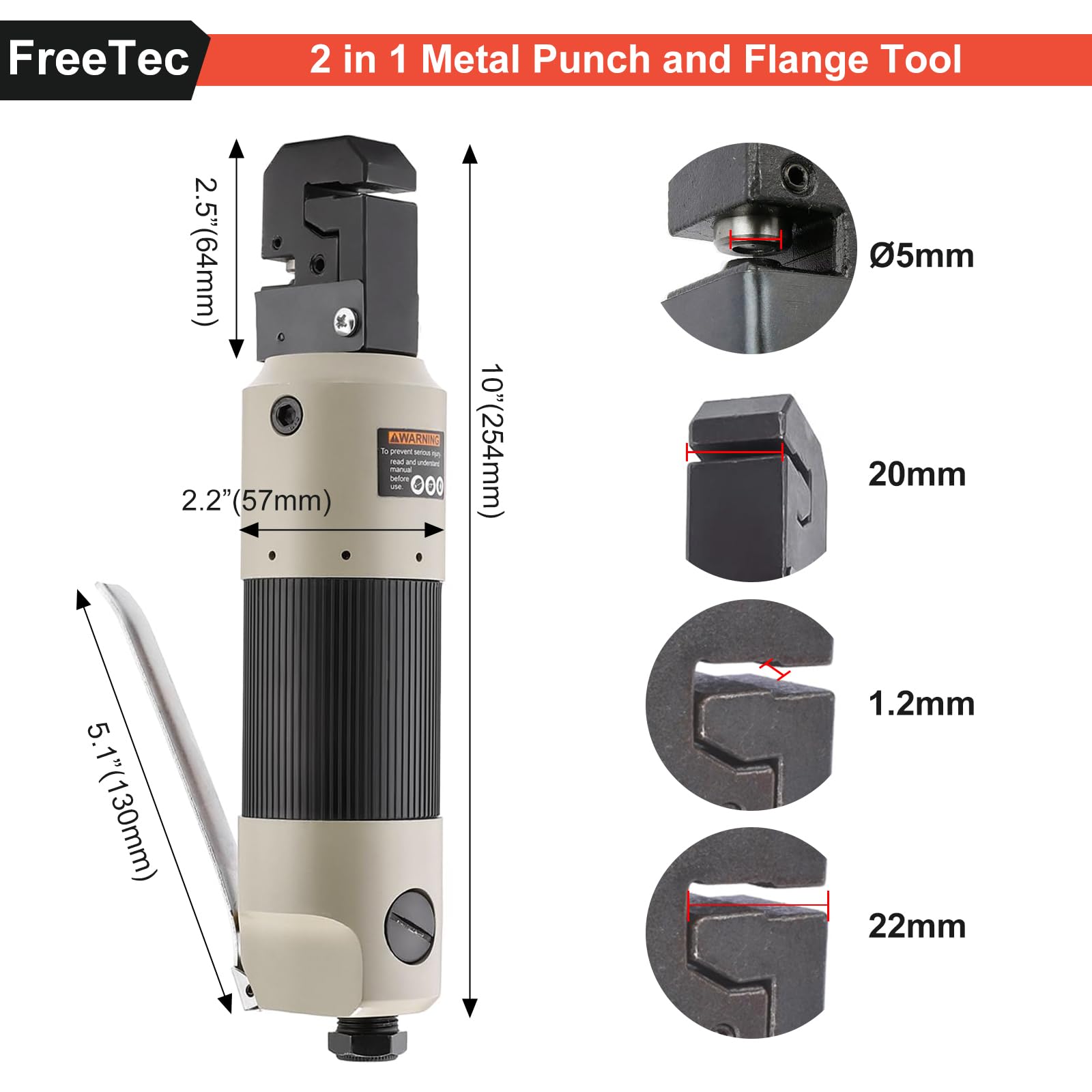 FreeTec 2 in 1 Ø5 mm Absetzzange Karosserie, Pneumatisches Loch und Absetzzange, Karosserie Abkantzange Lochzange Blech Blechzange Blechlocher Falzzange zum Lochen und Falzen für Auto Reparatur