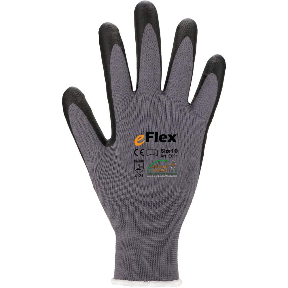 ASATEX E091 Industrie-Handschuh mit Nitril-Mikroschaum Grau-Schwarz eFlex 120 Paar Verpackungseinheit (Paar) VE 120, Größe 9 bei Günstiger Preis