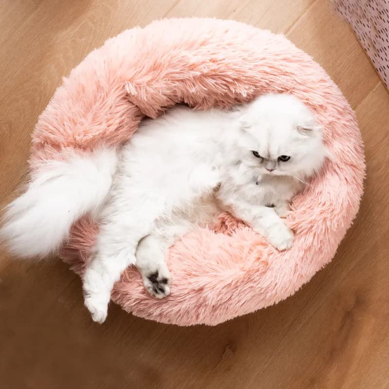 Cat Beds for Indoor Cats - Cat Bed Washable 20/24 inches, Dog Beds for Small Medium Dogs, Anti Anxiety Round Fluffy Plush Faux Fur Pet Bed, Thick Bottom (Pink, Medium) - Image 6