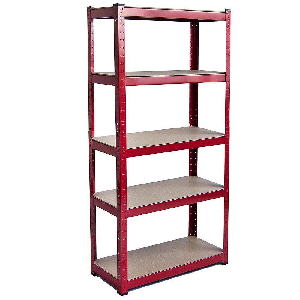 Home Vida 5 Tier Red Heavy Duty Adjustable Steel Garage Shelving Unit (H) 1500mm (W) 700mm - 875kg Weight Capacity