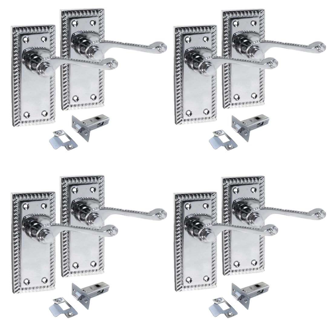 Epsom Door Handle Silver Epsom Door Handles Georgian Style Polished Chrome Lever Set For Interior Doors Includes Tubular Mechanism Classic Backplate Design 108Mm X 48Mm Pack Of Four
