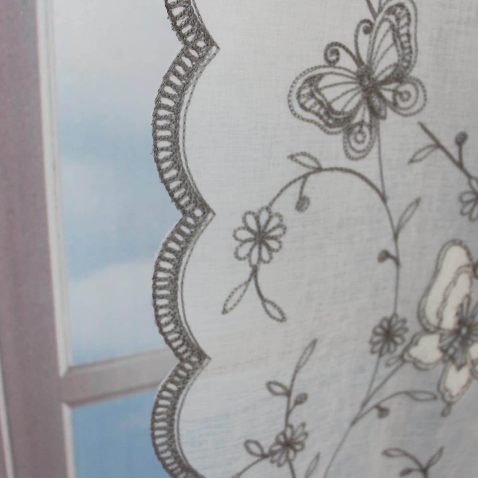 Rideaux De Cuisine Brodés Dolly FYJS – 2 Panneaux Gris 60x150 Cm, Tissu Polyester Élégant Et Lumineux
