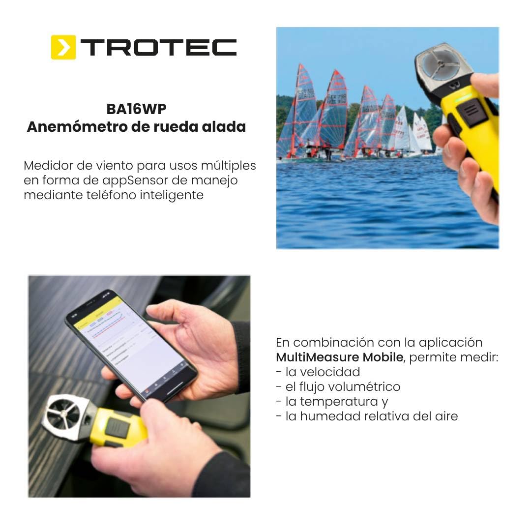 TROTEC Windmesser BA16WP – Windmessgerät, Anemometer – Messbereich 0,6 bis 30 m/s, MultiMeasure Mobile App