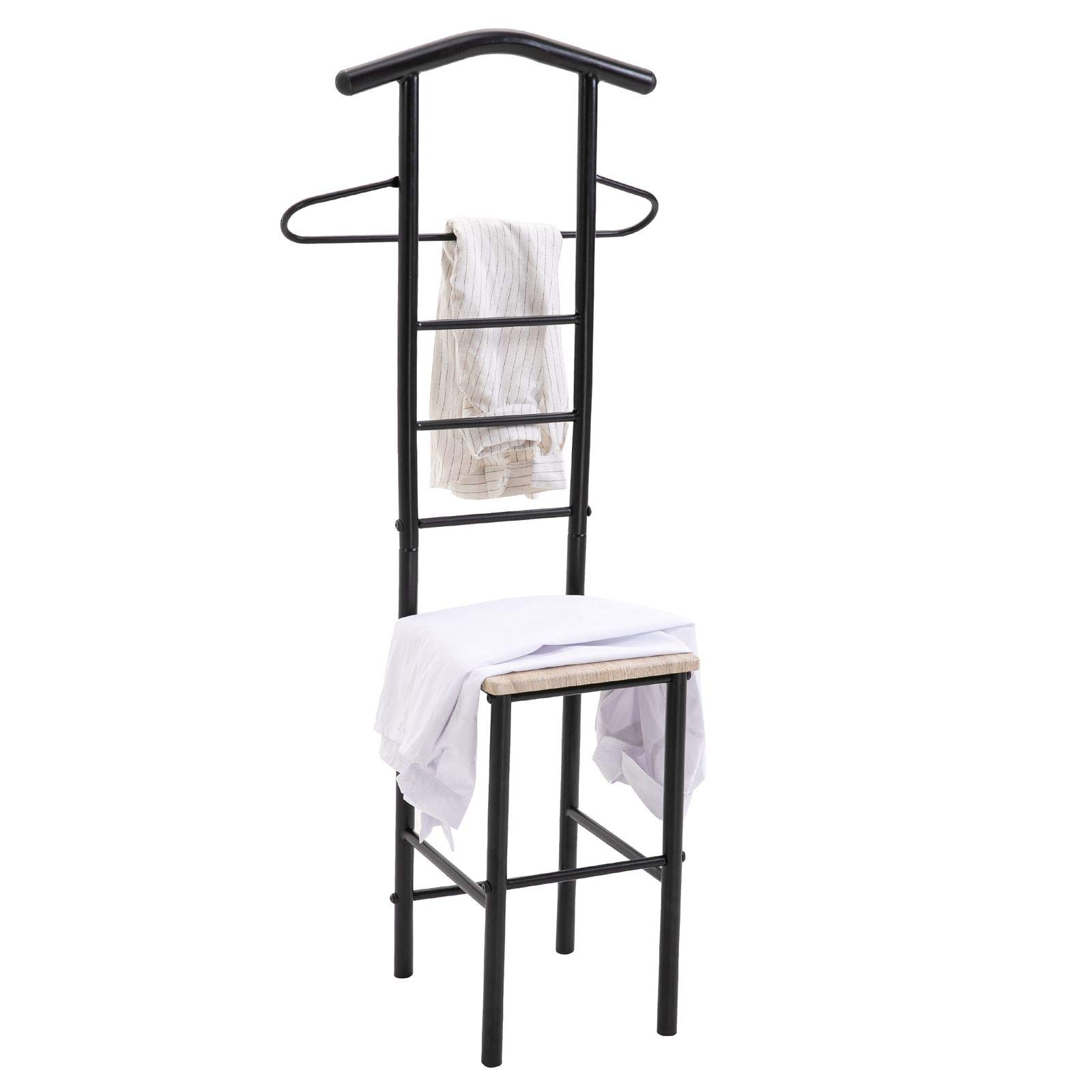 CARO-Möbel Herrendiener JIVO Stummer Diener Kleiderständer, Metallgestell schwarz und Ablage in Sonoma Eiche, 121 cm, Garderobe mit Hosenbügel