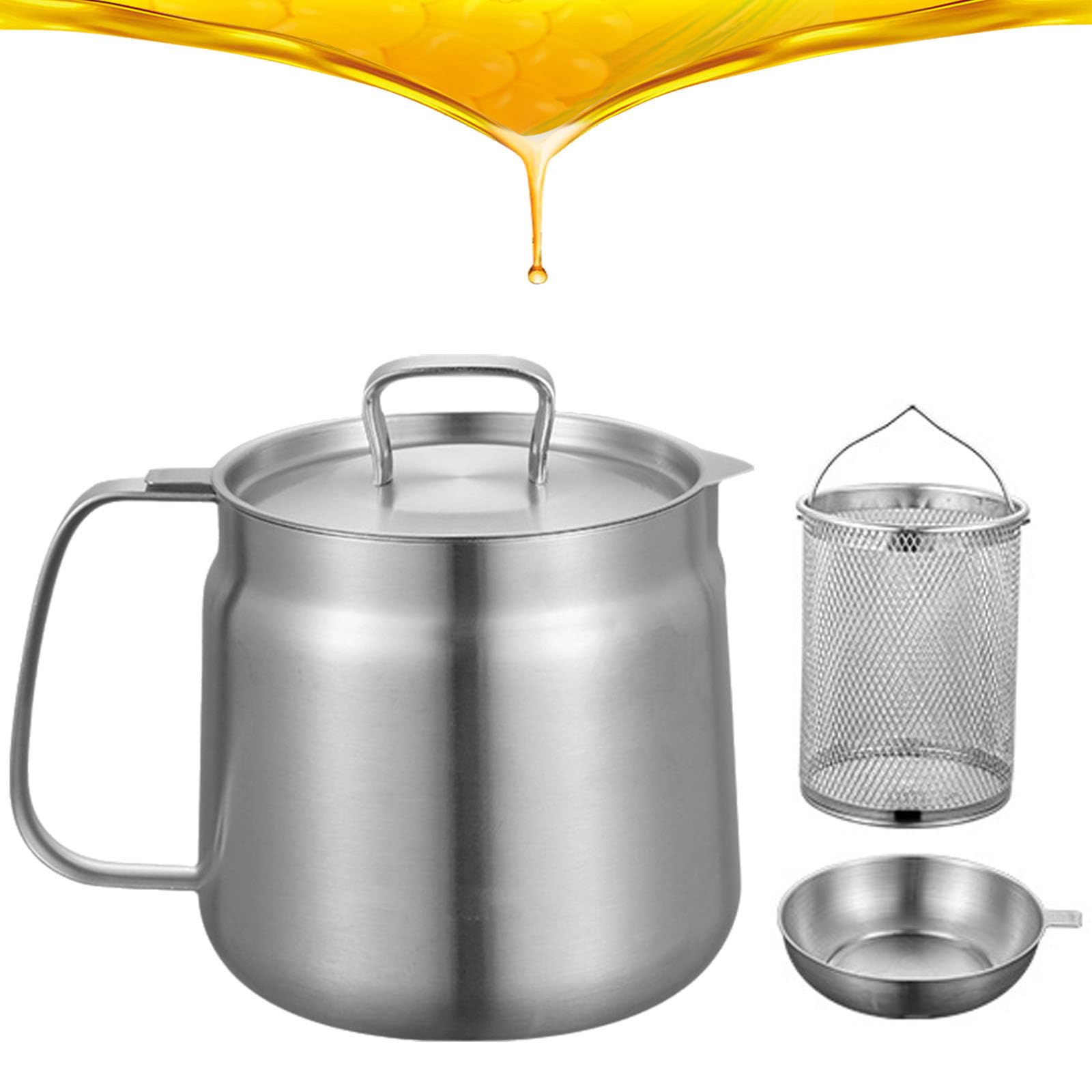 304 stal nierdzewna 2 w 1 sitko do oleju z koszem do smażenia o dużej pojemności, do smażenia i odcedzania oleju, wielofunkcyjny (1,5 l / 1,502.5 g)