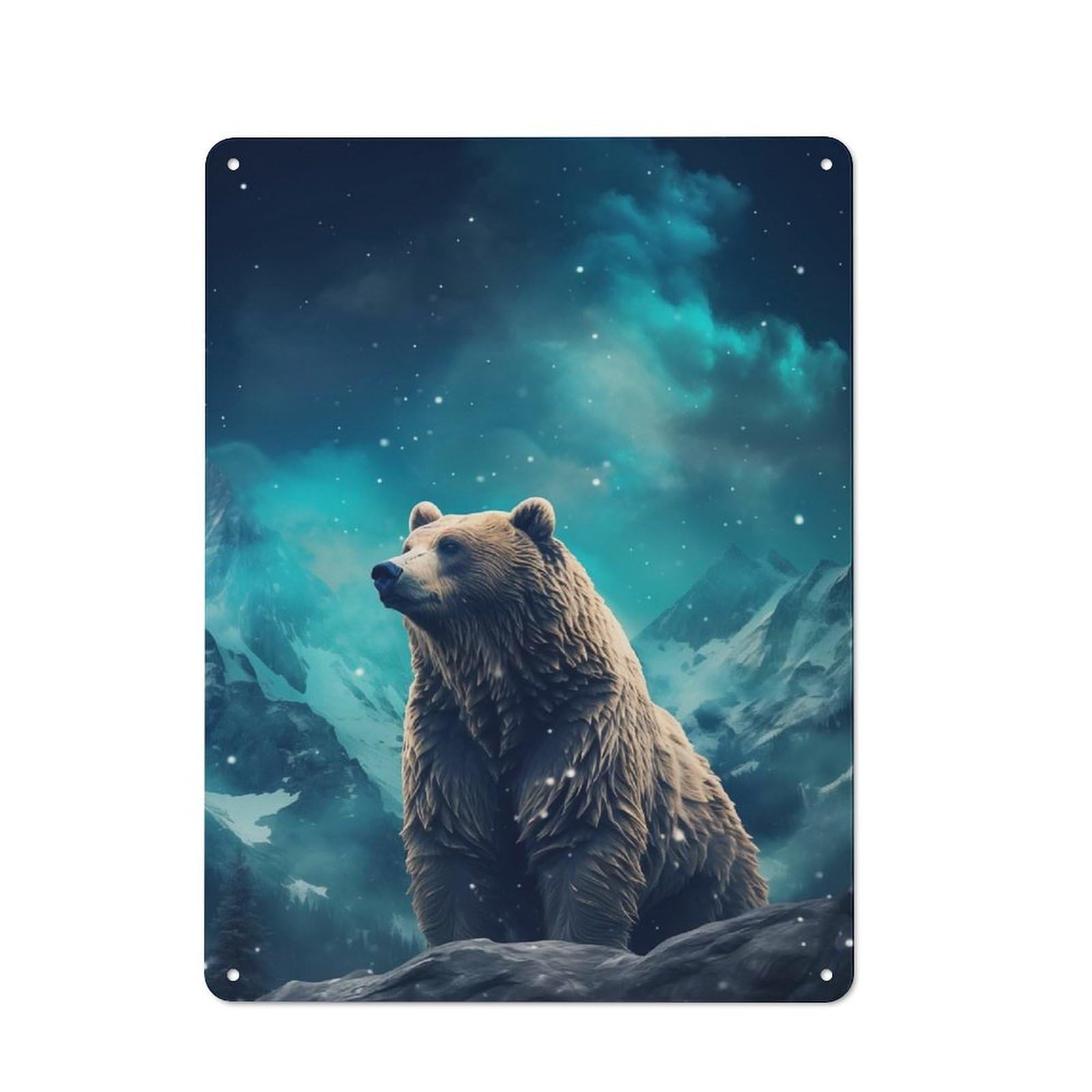 Junmoney Style-17 Barn Style Farmhouse Metal Sign 40X30cm Featuring Brown Bear Aurora Borealis, Cottage Wall Art For Kitchen, Cottage, Porch Or Garden Room
