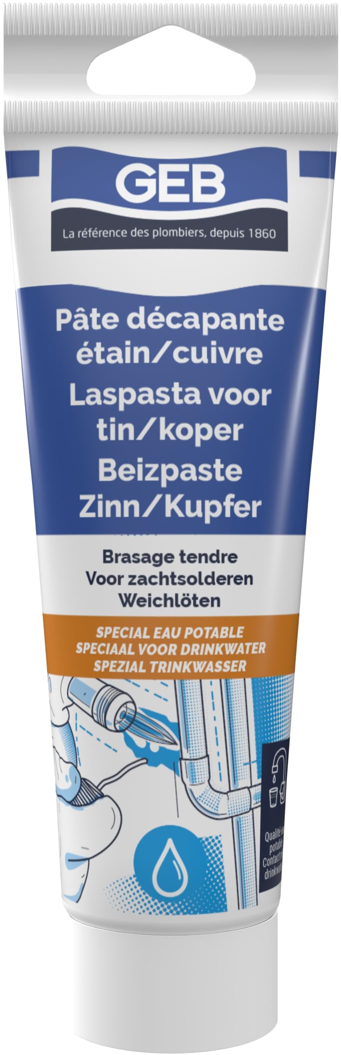 Pâte décapante étain cuivre tube 125 ml brasage tendre GEB