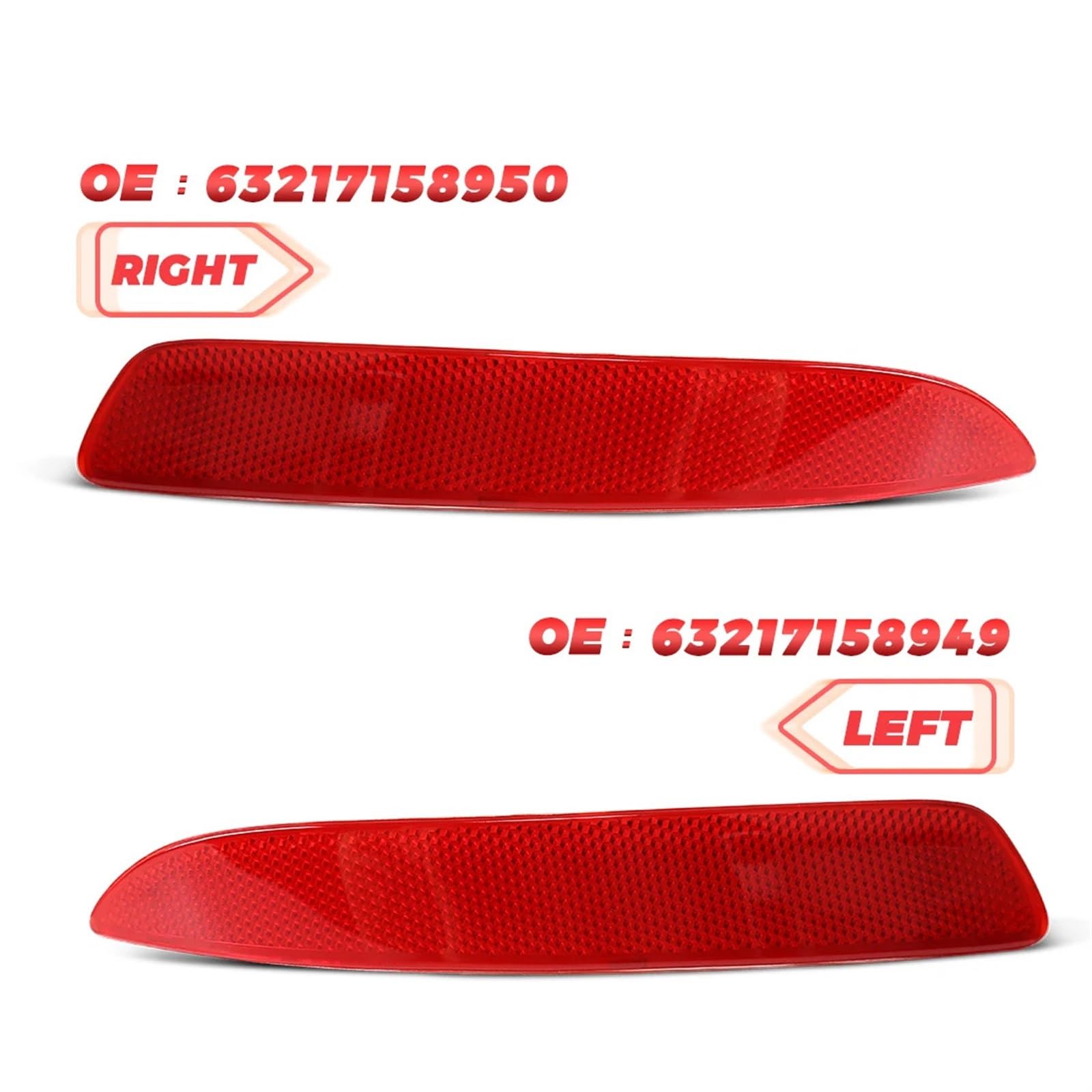 2Pcs Reflective Strips Fit For X5 E70 2007-2010 Rear Bumper Reflector Tail Brake Warning Stop 63217158949 63217158950