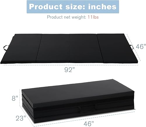 Miniatura 7 de HCY Tapete de gimnasia de 4 x 8 x 2 pulgadas, de piel sintética con asas de transporte para yoga, gimnasio en casa, entrenamientos básicos,