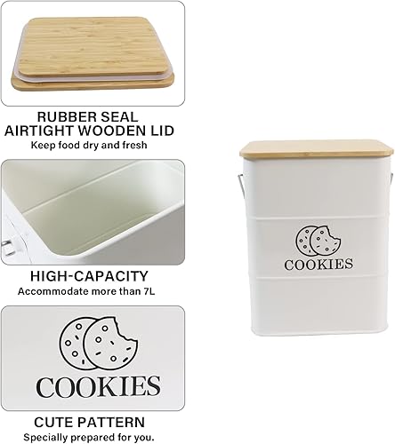 Miniatura 2 de Tarros de galletas, contenedor de almacenamiento de galletas blancas, tarro de metal para galletas con tapas herméticas y asa, caja de lata de
