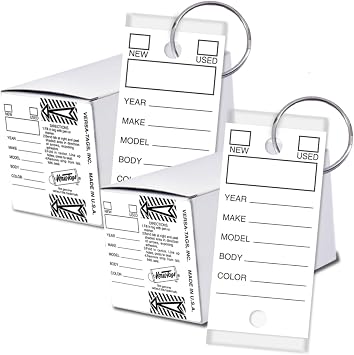 Two Packs of 250 Dealership Key Tags Bulk - Genuine Versa-tag Key Tags, Self-Protecting, 2 Boxes,Car Key Tags with Ring Included, Automotive Repair Shop Key Tags White