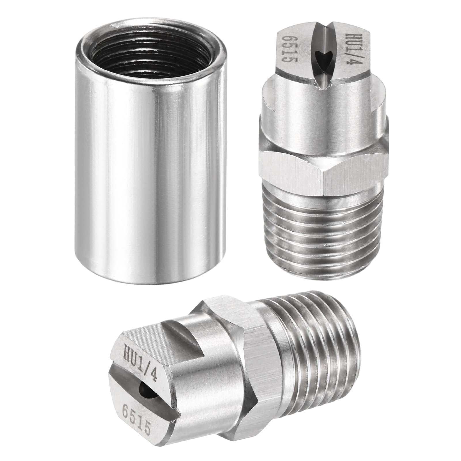 TIXIPEM 1/4" BSP Male 65 Degree Flat Fan Spray Tip [1SET] - High Pressure Washer Spray Nozzle with 1/4" BSP Female Pipe Fitting Used for Water Guns - [Stainless Steel-2.4MM]