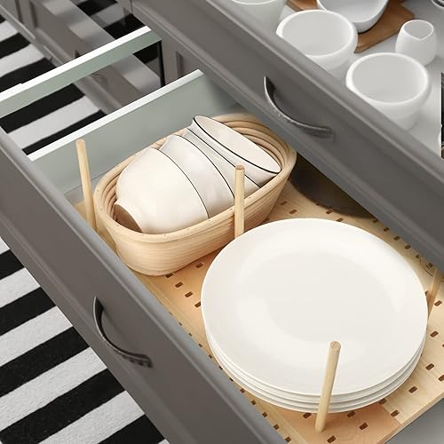 Miniatura 9 de Sistema de tablero de clavijas de madera, organizador de platos y platos, organizador de cajones de madera ajustable, organizador de pared y estante