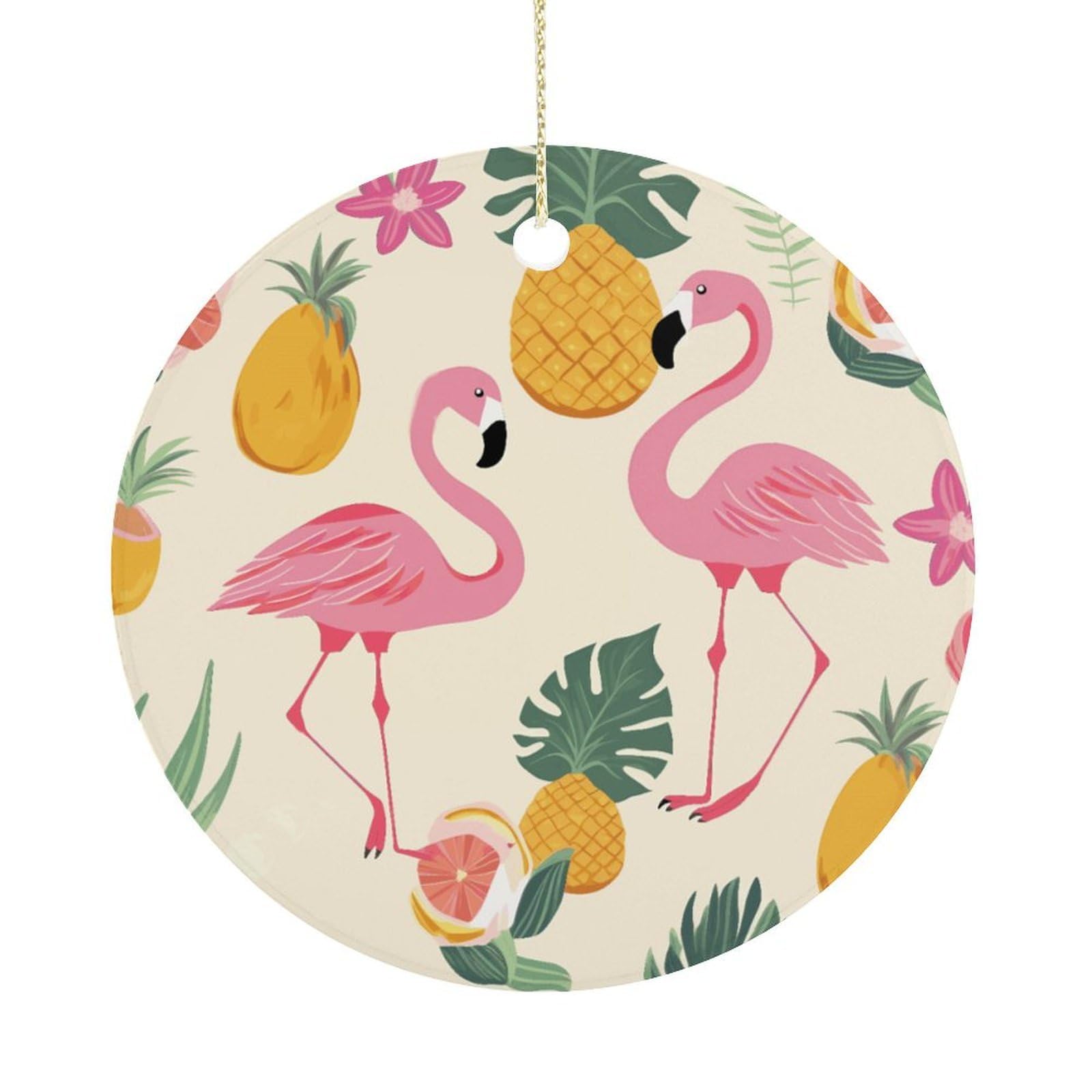 Flamingos and Pineapples Christmas Ornaments Colorful Round Ceramic Ornament Christmas Hanging Decor Christmas Tree Decorations Xmas Keepsake for Women Men Xmas Holiday Party
