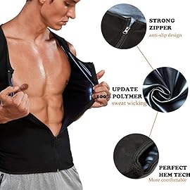 SHAPERIN Sweat Vest for Men Zipper Sauna Vest Tank Top, Mens Waist Trainer Body Slimming Workout Body Shaper (Black,Large)