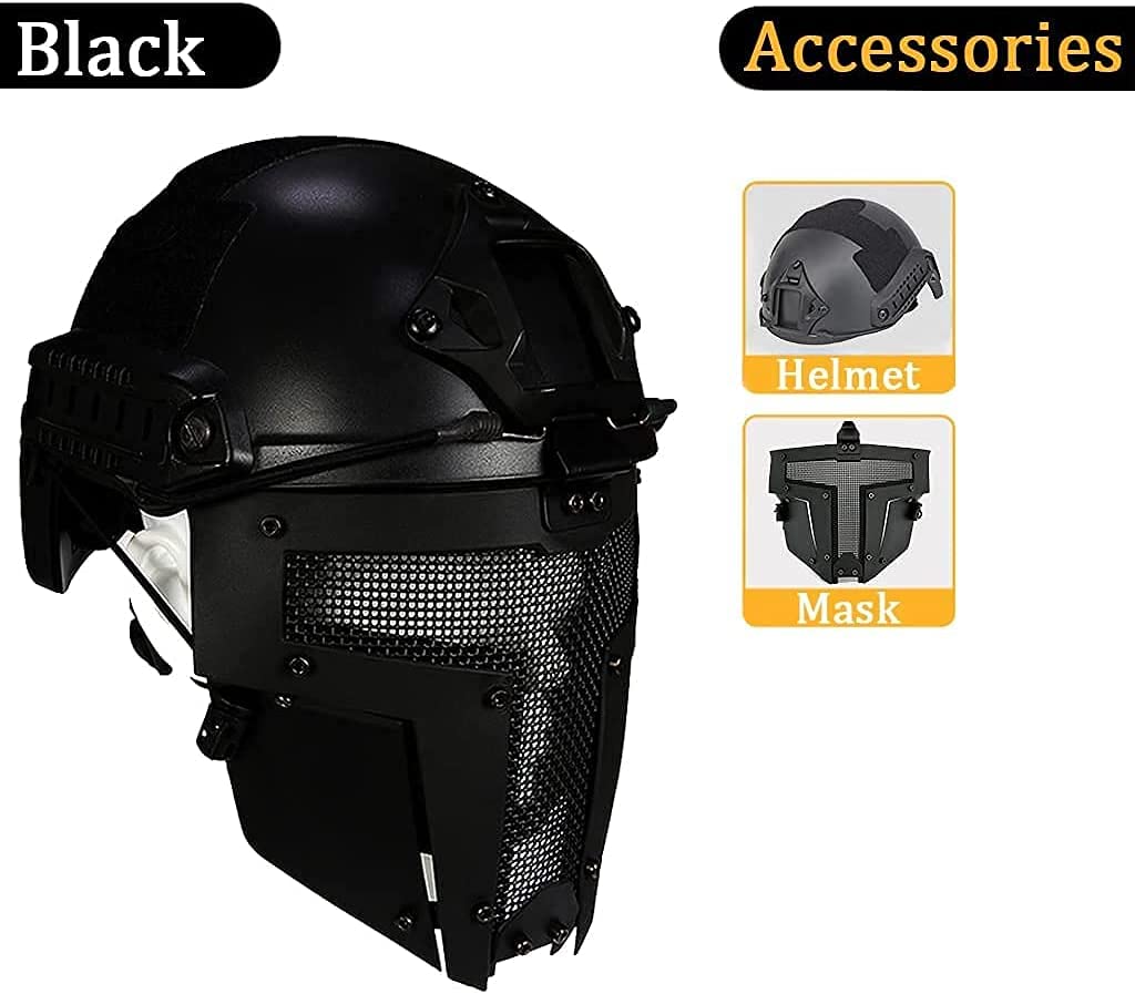 Casco táctico Airsoft Fast Tipo PJ con Máscara Protectora de Malla Metálica para Paintball Halloween Cosplay