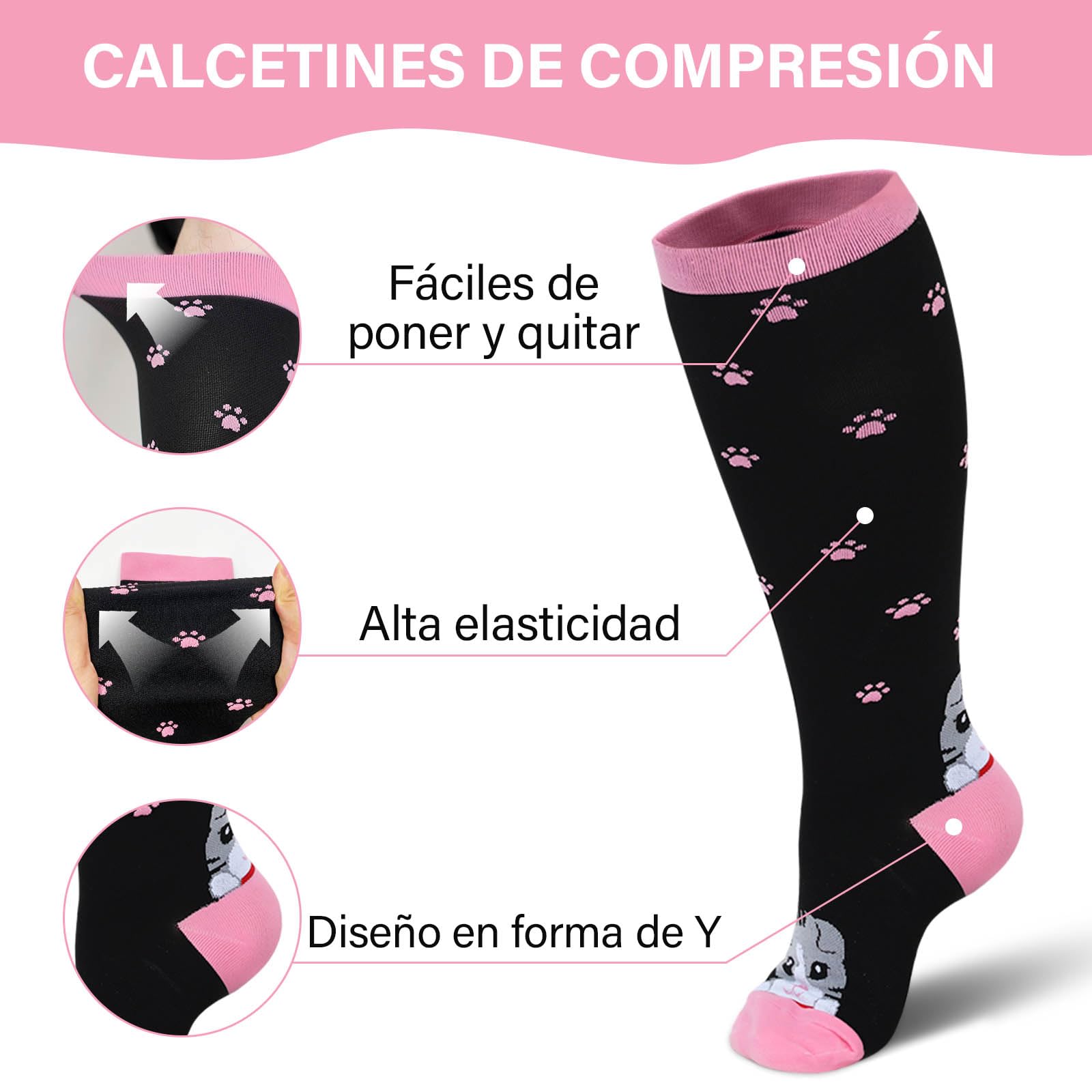 PUTUO Medias de Compresión Hombre y Mujer: Calcetines Compresión Talla Grande para Mujer para Correr Viajar Vuelo Ciclismo Embarazo 1 Par