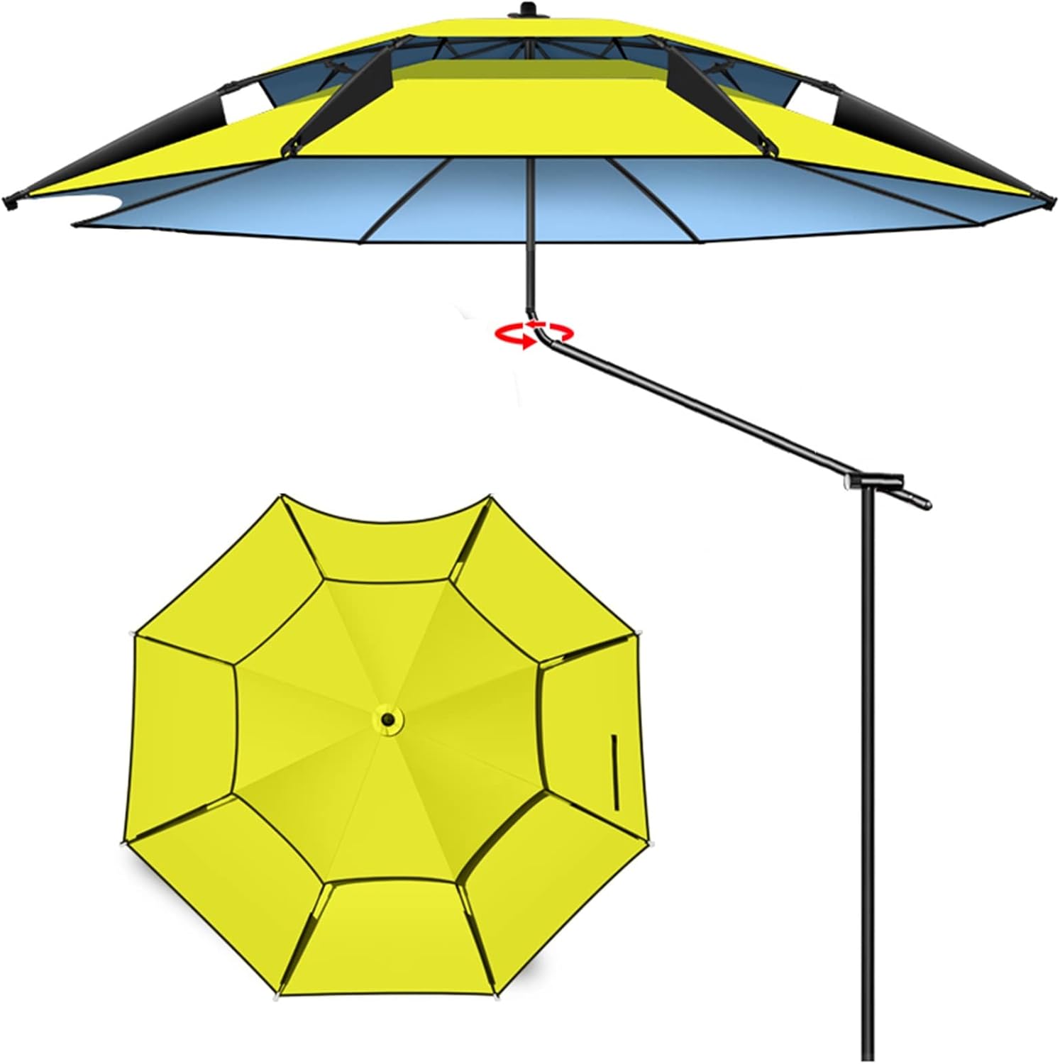 Patio Umbrella Garden Upgrade Fishing Umbrella Outdoor Sun Shade, 360° Universals Adjustment, with Sand Anchor and Windbreak Anchor, Portable Beach Umbrella with Carry Bag, Garden Parasol (Yellow 2.0