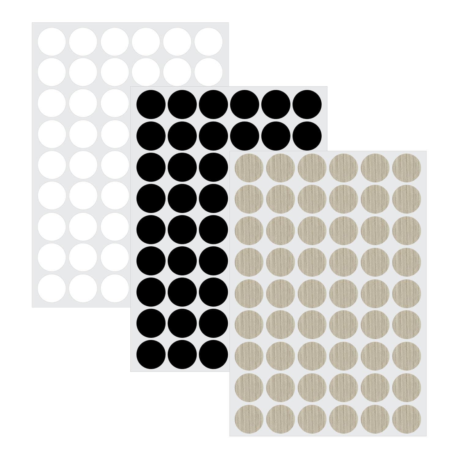 Screw Hole Covers Stickers,3 Colors Self-Adhesive Screw Covers Caps,3 Sheets 162 Pcs 21 mm Wood Stickers for Furniture Cabinets Desk (White,Black,
