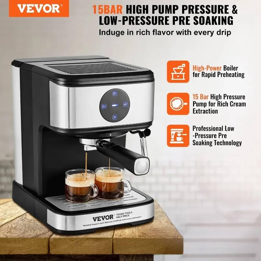 Image of Fastlink‚15 Bar Espresso Machine: Make Professional Coffee & Latte at Home - Milk Frother & Steam Wand Included