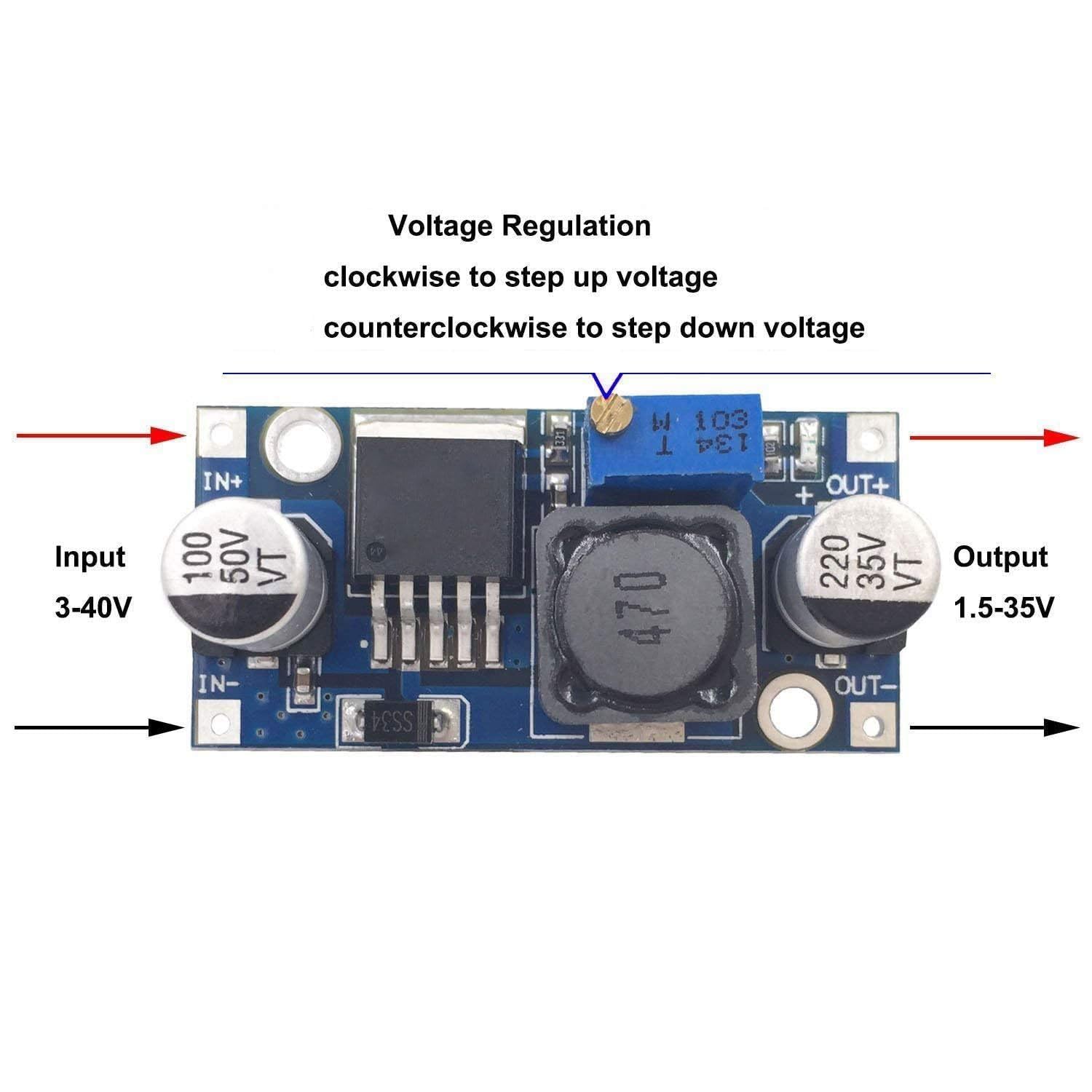 ARCELI Step Down Converter, Buck Converter, DC-DC Step Down Convertitore Modulo, 3.2-40V to 1.25-35V Power Supply Step Down Module Compatibile con Arduino (5 pezzi)